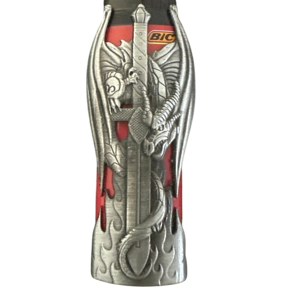 Dragon Sword Metal Lighter Case Cover Holder Sleeve Fits Standard Bic Lighter J6